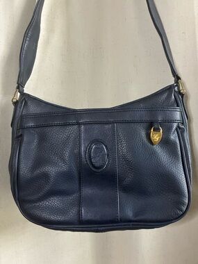 Vintage Lou Taylor Navy Leather Shoulder Bag Minimalist Y2K